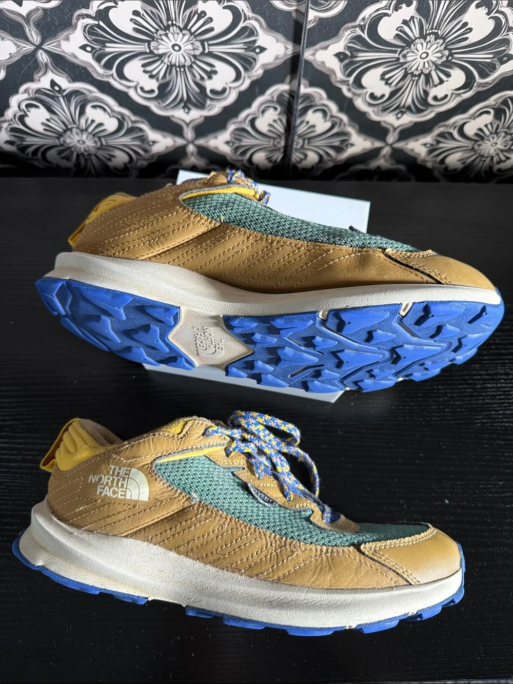 The North Face Men's Green & Tan Trail Sneakers with Blue Accents